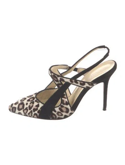 Pre-owned Sarah Flint Ponyhair Animal Print Slingback Pumps In Black