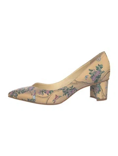 Pre-owned Sarah Flint Satin Floral Print Pumps In Neutral