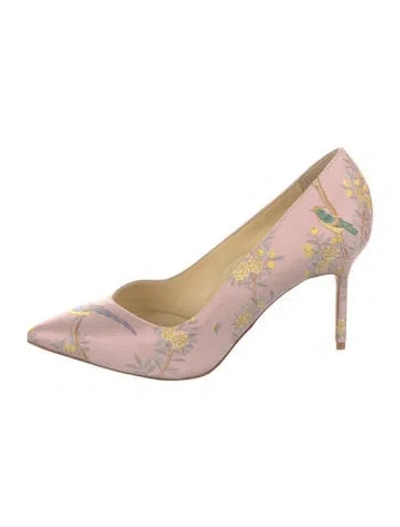 Pre-owned Sarah Flint Satin Floral Print Pumps In Pink