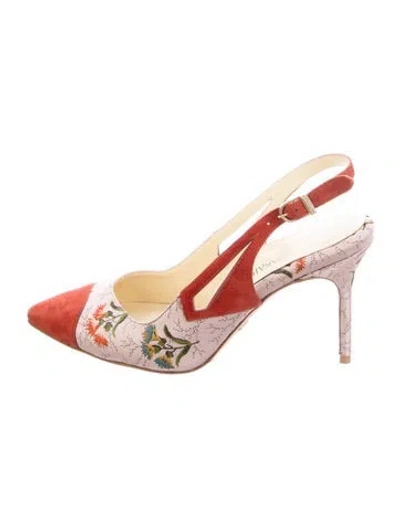 Pre-owned Sarah Flint Satin Floral Print Slingback Pumps In Pink