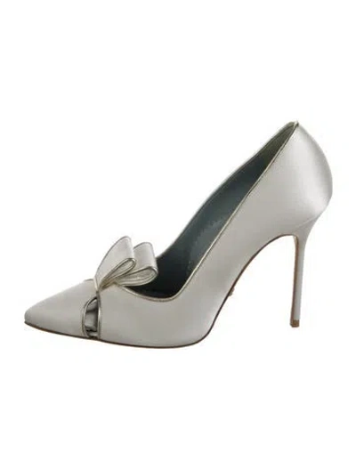 Pre-owned Sarah Flint Satin Leather Trim Embellishment Pumps In White