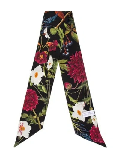 Pre-owned Sarah Flint Silk Floral Print Scarf In Black