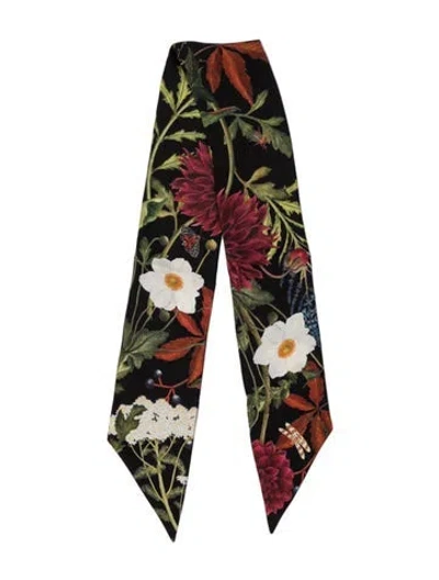 Pre-owned Sarah Flint Silk Floral Print Scarf In Green