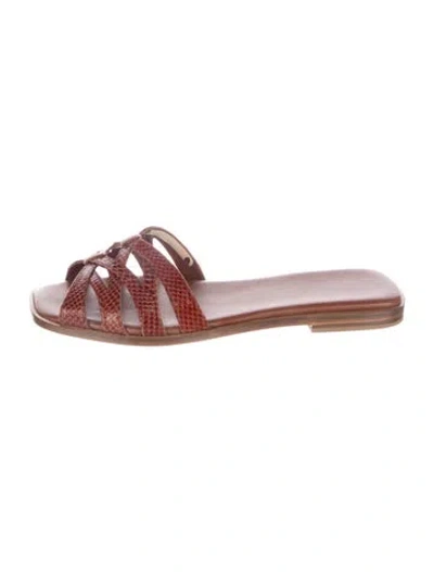 Pre-owned Sarah Flint Snakeskin Animal Print Slides In Red
