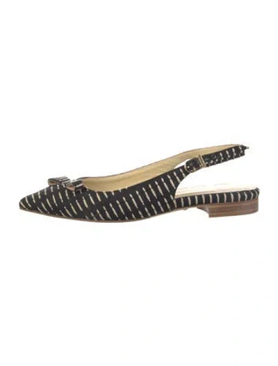 Pre-owned Sarah Flint Striped Bow Accents Slingback Flats In Black