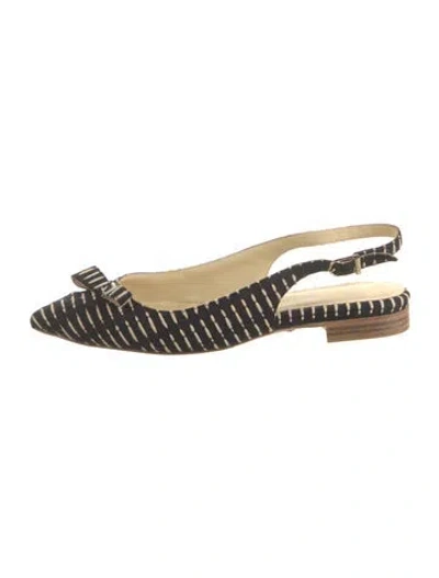 Pre-owned Sarah Flint Striped Bow Accents Slingback Flats In Black