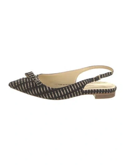 Pre-owned Sarah Flint Striped Bow Accents Slingback Flats In Black