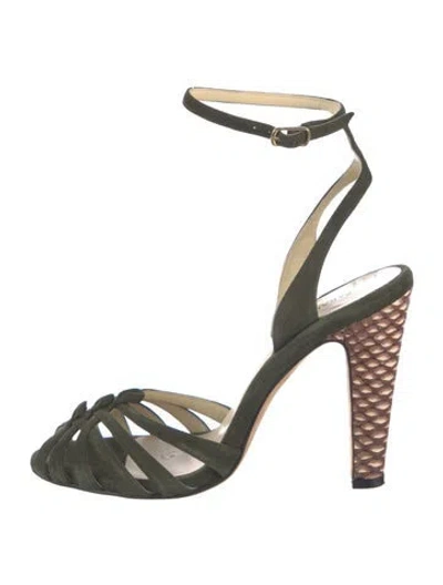 Pre-owned Sarah Flint Suede Animal Print Pumps In Green