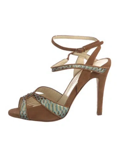 Pre-owned Sarah Flint Suede Animal Print Sandals In Brown
