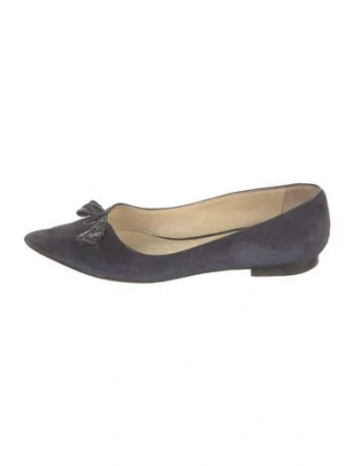 Pre-owned Sarah Flint Suede Bow Accents Ballet Flats In Blue