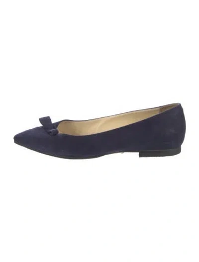 Pre-owned Sarah Flint Suede Bow Accents Ballet Flats In Blue