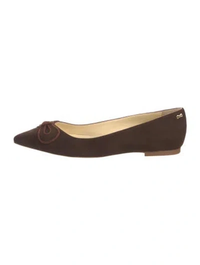 Pre-owned Sarah Flint Suede Bow Accents Ballet Flats In Brown
