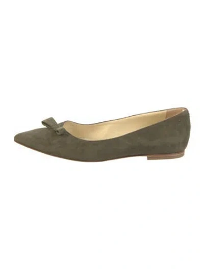 Pre-owned Sarah Flint Suede Bow Accents Ballet Flats In Green