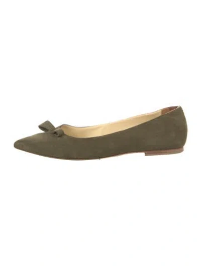 Pre-owned Sarah Flint Suede Bow Accents Ballet Flats In Green