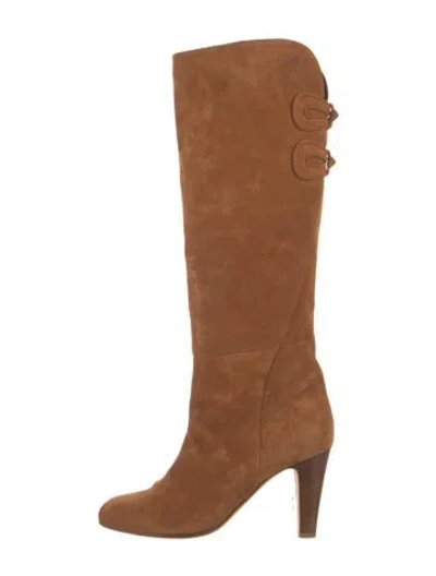 Pre-owned Sarah Flint Suede Bow Accents Boots In Brown