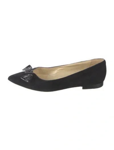 Pre-owned Sarah Flint Suede Bow Accents Flats In Black
