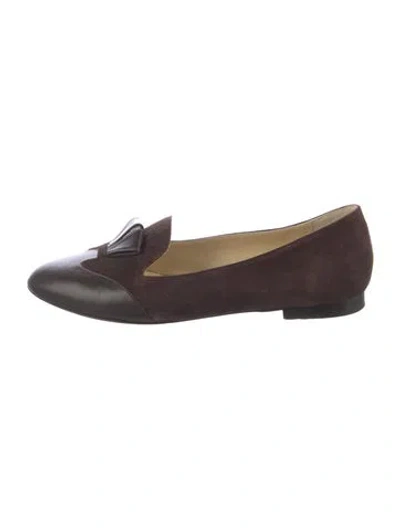 Pre-owned Sarah Flint Suede Bow Accents Loafers In Brown