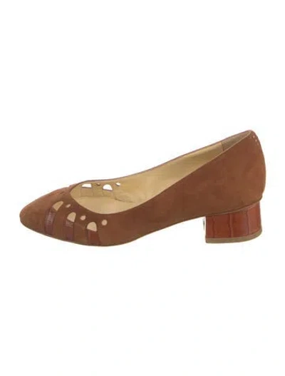 Pre-owned Sarah Flint Suede Cutout Accent Pumps In Brown