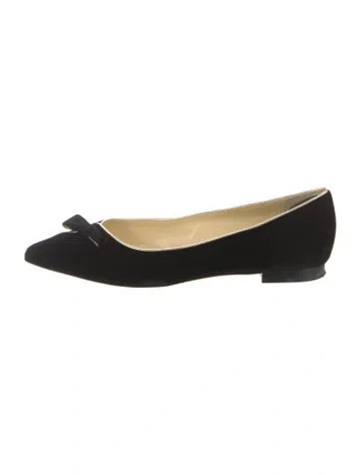 Pre-owned Sarah Flint Velvet Bow Accents Ballet Flats In Black