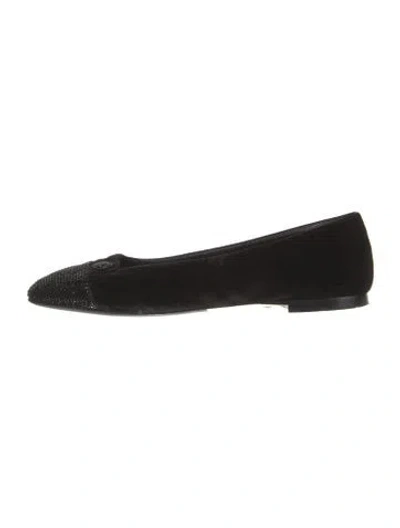 Pre-owned Sarah Flint Velvet Crystal Embellishments Flats In Black