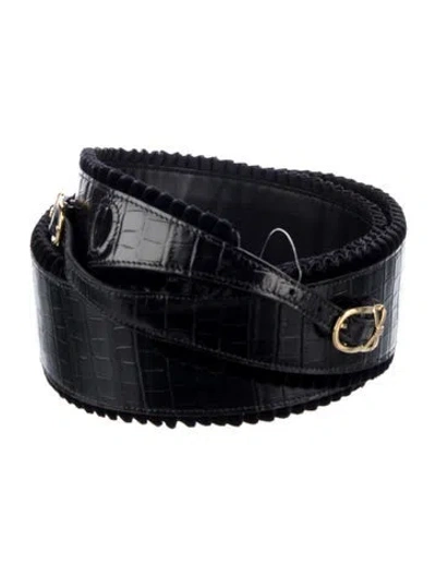 Pre-owned Sarah Flint Wide Embossed Leather Waist Belt In Black