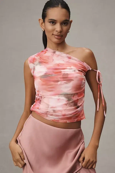 Sarah Hann Floral Mesh One-shoulder Top In Multi