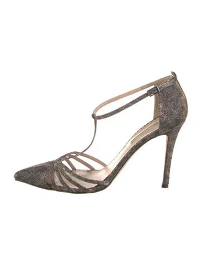 Pre-owned Sarah Jessica Parker Glitter Animal Print T-strap Pumps In Neutral