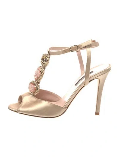 Pre-owned Sarah Jessica Parker Leather Chain-link Accents T-strap Pumps In Neutrals/pink