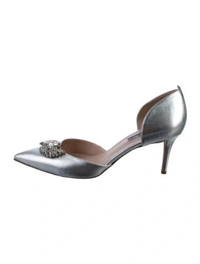 Pre-owned Sarah Jessica Parker Leather Crystal Embellishments D'orsay Pumps In Silver