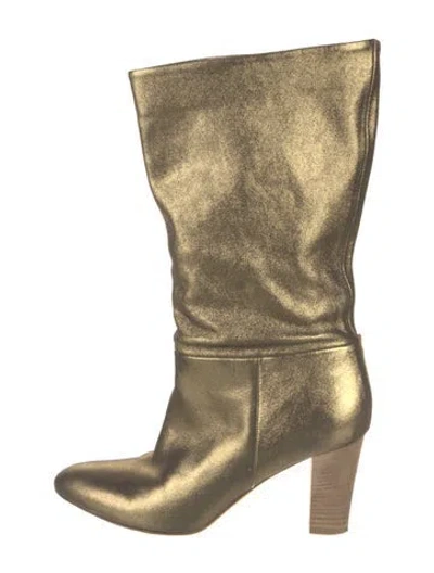 Pre-owned Sarah Jessica Parker Leather Slouch Boots In Gold