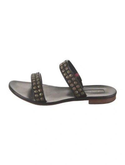Pre-owned Sarah Jessica Parker Leather Studded Accents Slides In Black