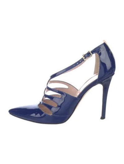 Pre-owned Sarah Jessica Parker Patent Leather T-strap Pumps In Blue