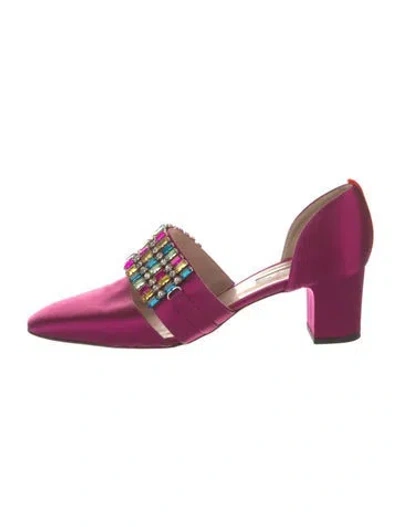Pre-owned Sarah Jessica Parker Satin Crystal Embellishments D'orsay Pumps In Purple