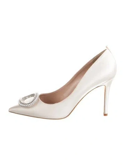 Pre-owned Sarah Jessica Parker Satin Crystal Embellishments Pumps W/ Tags In White