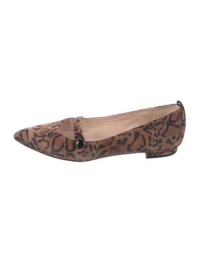 Pre-owned Sarah Jessica Parker Suede Animal Print Loafers In Brown