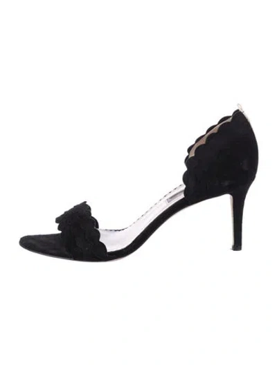 Pre-owned Sarah Jessica Parker Suede Scalloped Accent Sandals In Black