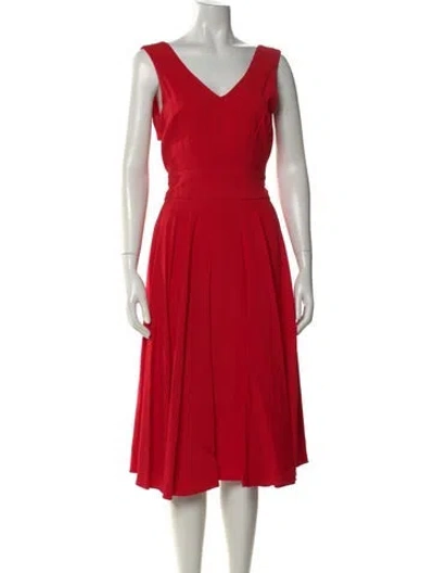 Pre-owned Sarah Jessica Parker V-neck Midi Length Dress In Red