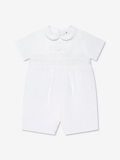Sarah Louise Babies' Smocked Pleated Cotton Romper In White