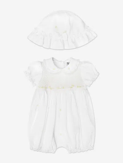 Sarah Louise Baby Girls Bubble Romper And Hat In White