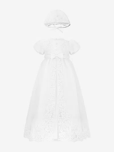 Sarah Louise Babies' Bead-embellished Layered Dress (set Of Two) In White