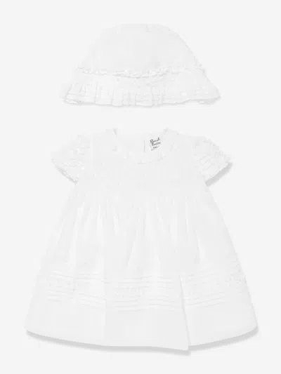 Sarah Louise Babies' Smocked-detailed Flared Dress And Hat Set In Ivory