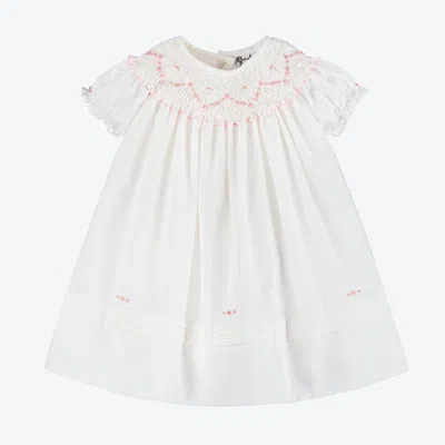 Sarah Louise Baby Girls White Hand-smocked Dress