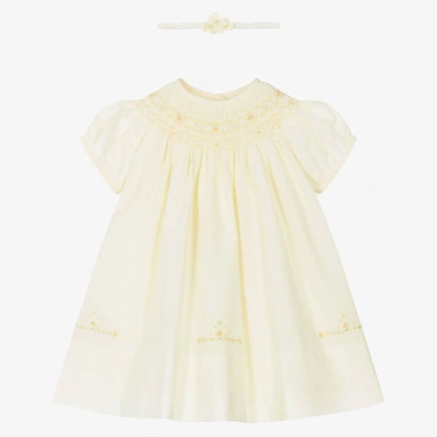 Sarah Louise Baby Girls Yellow Hand-smocked Cotton Dress Set
