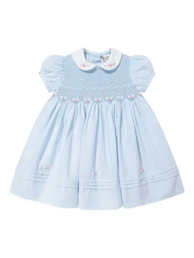 Sarah Louise Kids' Floral-embroidered Dress In Blue