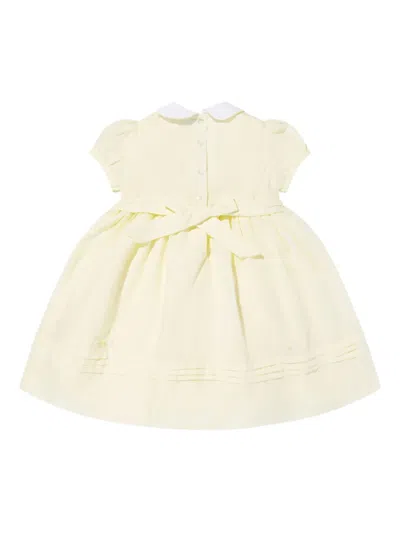 Sarah Louise Babies' Floral-embroidered Dress In Neutral