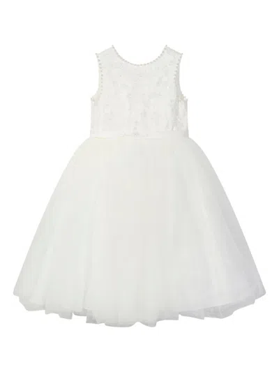 Sarah Louise Kids' Floral-embroidered Dress In White