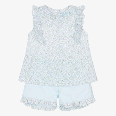 Sarah Louise Kids' Girls Blue Ditsy Floral Cotton Shorts Set