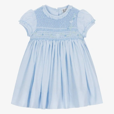 Sarah Louise Babies' Girls Blue Hand-smocked Cotton Dress