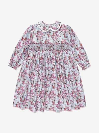 Sarah Louise Babies' Floral-print Smocked Minidress In Pink