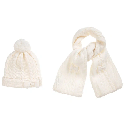 Sarah Louise Babies' Girls Ivory Knitted Hat & Scarf Set